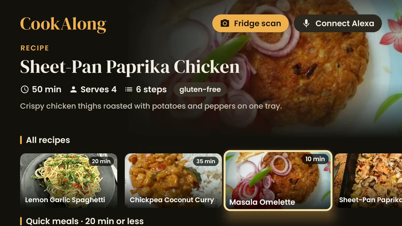 CookAlong home screen with recipe shelves