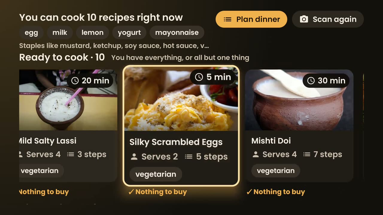 Fridge scan results: you can cook 10 recipes right now